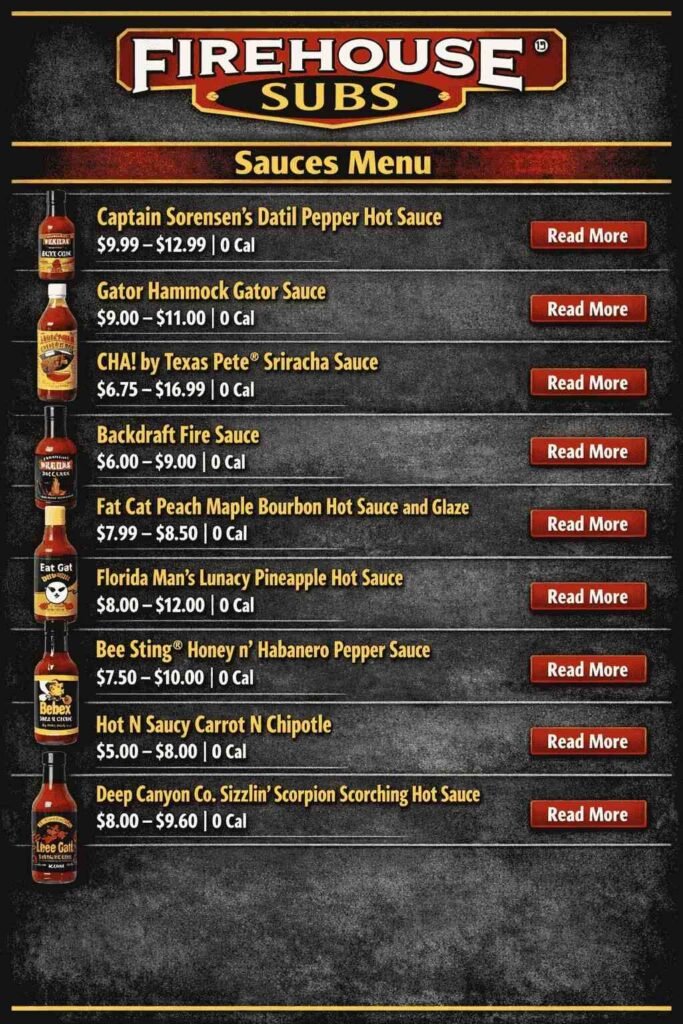 Firehouse Subs Sauces Menu