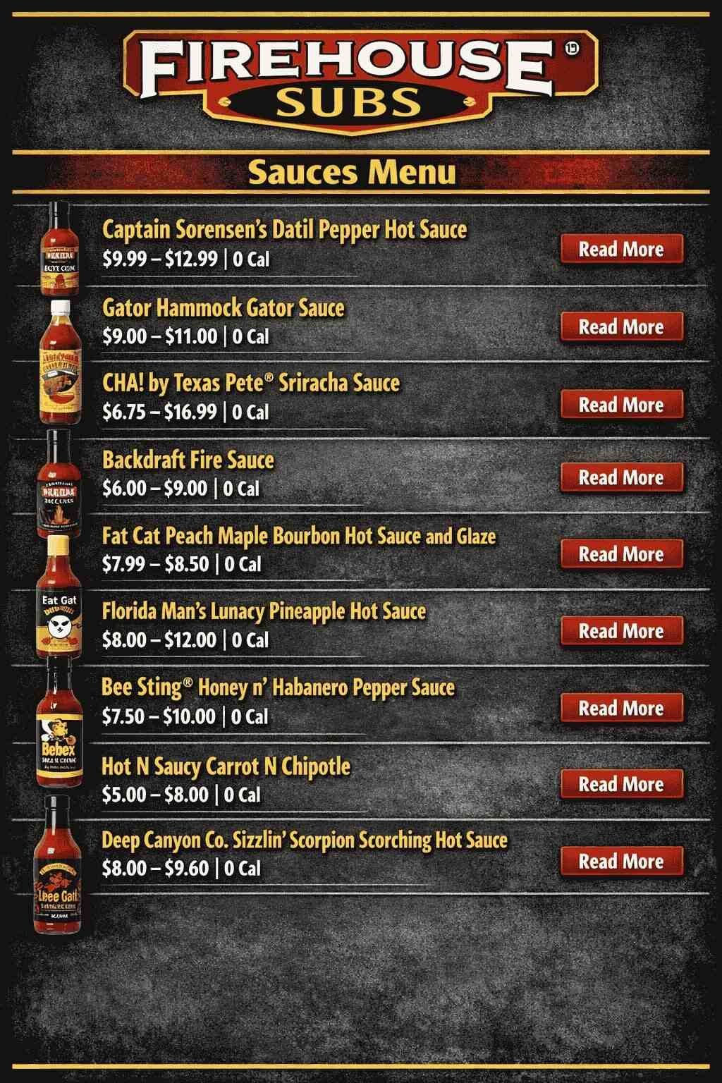 Firehouse Subs Sauces Menu